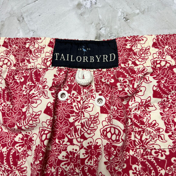 Tailorbyrd Red Sea Turtles Swim Trunks SIZE L Floral Board Shorts Liner Pockets - Picture 4 of 12